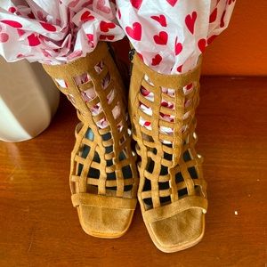 Sol Sana Caged Open Toe Booties in Camel.